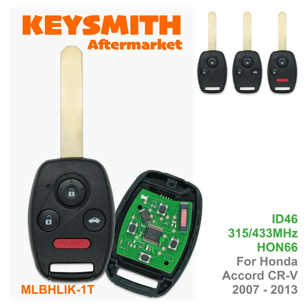 

KEYSMITH Remote Car Key 2/3/4 Buttons HON66 313/433MHZ ID46 Chip For Honda CR-V 2007 2008 2009 2010 2011 2012 2013 MLBHLIK-1T