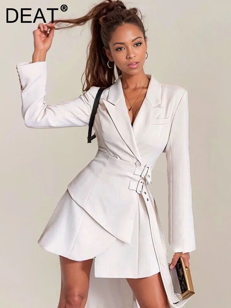 

DAET Women Irregular Bandage Spliced Blazer New Lapel Long Sleeve Loose Fit Jacket Fashion Tide Spring Autumn 20241DA710