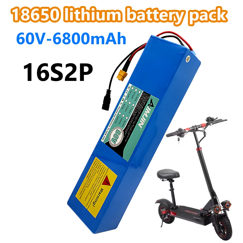60V 16S2P 18650 battery 6800mAh, Pour Scooter Électrique, Avec Prise Et Chargeur BMS 1000W BMS XT60/T Batterie Lithium-ion