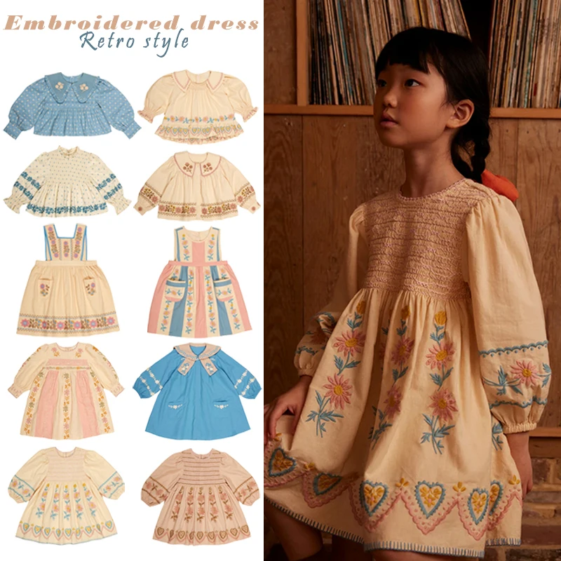 

Предпродажа, детская одежда, рождественское модное платье принцессы для девочек, осень-зима 2025 года, комплект с вышивкой для маленьких девочек, комплект рубашек