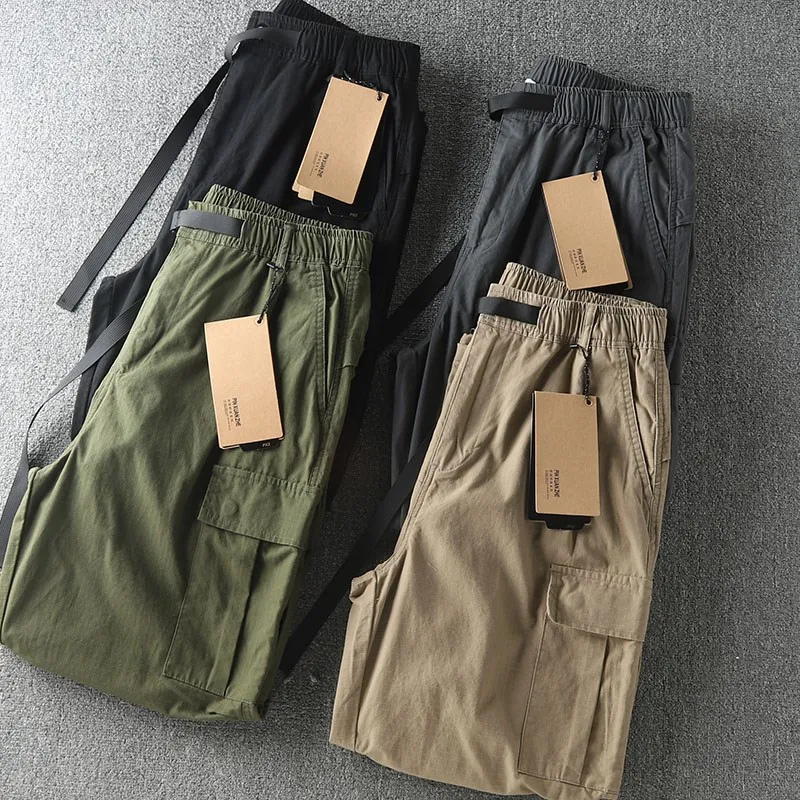 

Мужские повседневные брюки American Sle из хлопка свободного кроя с поясом, многокарманные, рабочие, прямые, осенняя мода