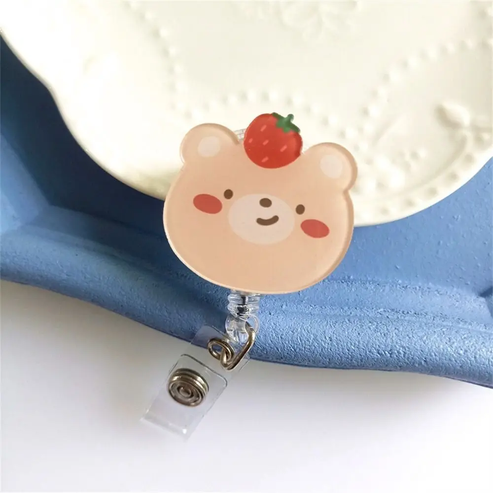 Bear Retractable Badge Reel Chest Card Work Card Clip ID Card Clips Cartoon Acrylic Nurse Badge Holder Office School Supplies