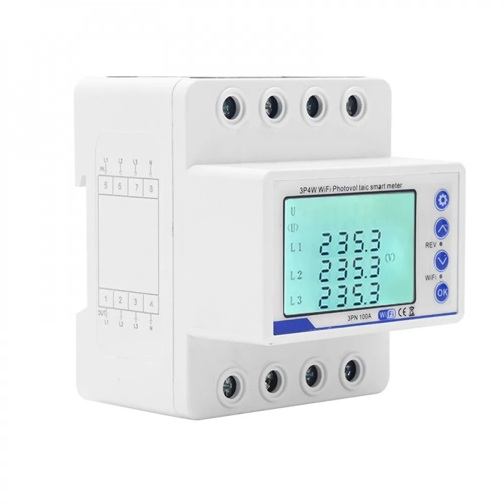 

3 Phase 380V 100A Tuya WiFi Smart Bi-Directional Energy Power kWh Meter Over Under Voltage Protector Current Limit Relay Switch