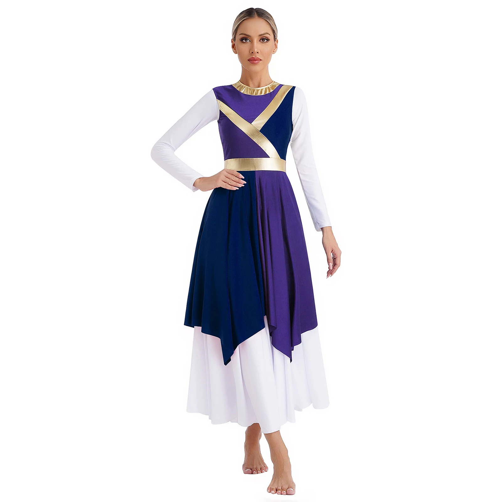 Women Lyrical Dance Dress Church Choir Worship Liturgical Praise Dancing Performance Costume Sleeveless Asymmetrical Hem Dresses