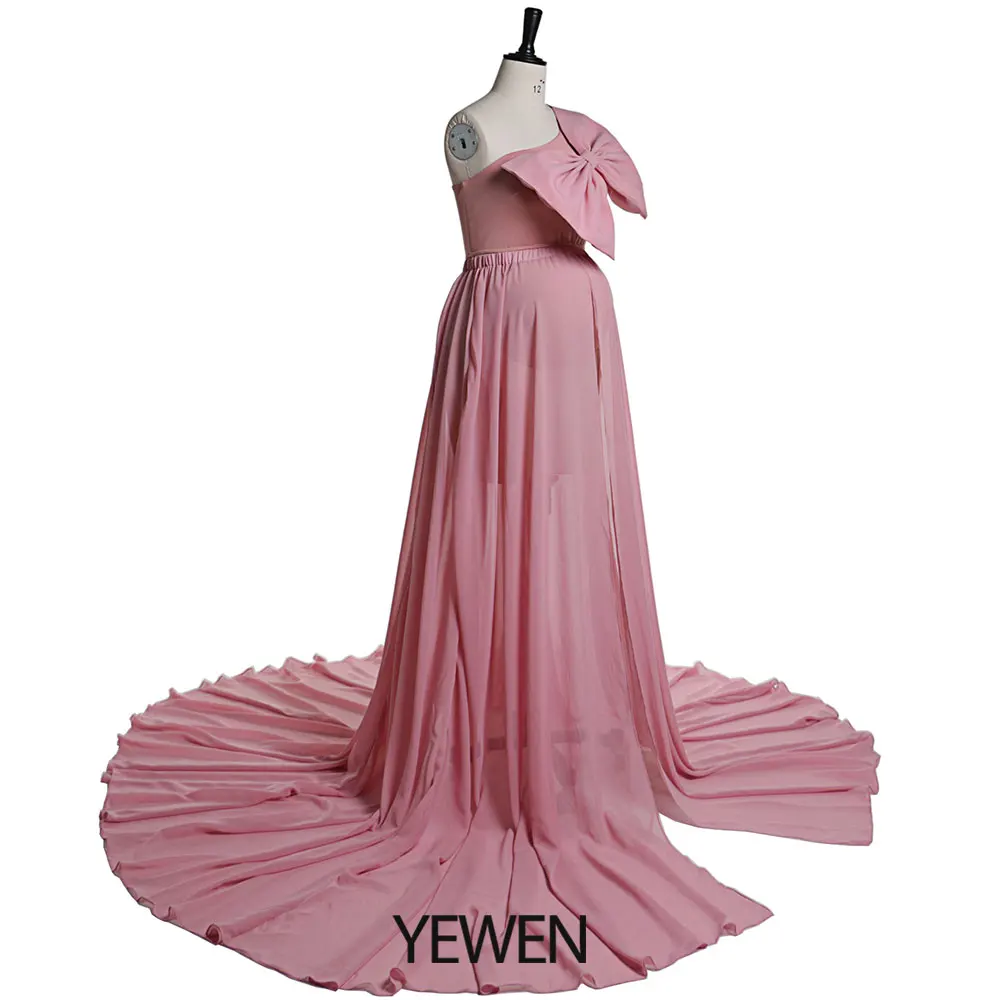 2 Piece Gown Big Bow Stretchy Fabric Maternity Photography Dress for Baby Shower Custom Colors YEWEN YW21032