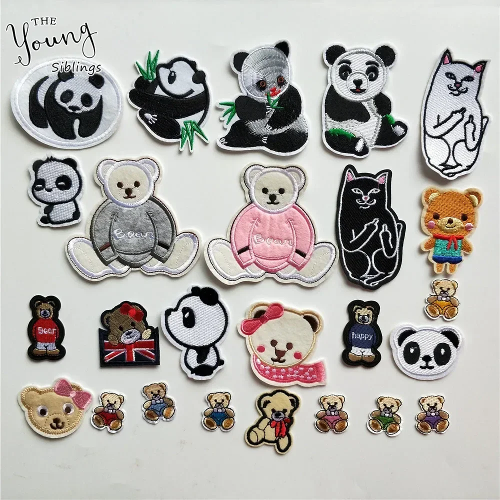 Cartoon panda embroidery Patches Appliques Iron On Patch Cute Bear Sticker for Garment T Shirts Dresses Bags DIY Sewing Crafts