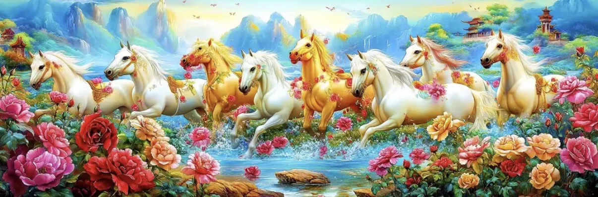 

9CT 14CT 11CT Horses Flowers Pre-Printed Cross Stitch DIY Embroidery Set Handicraft Floss Needle Crafts Large Size