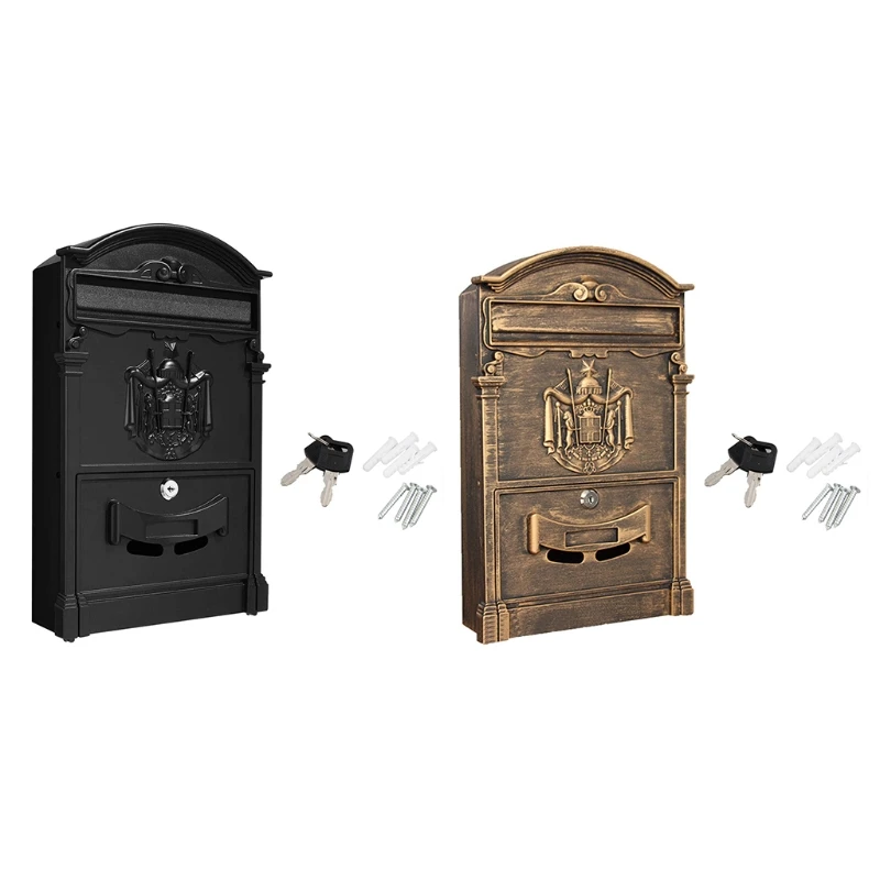 

Y1UB European-Style Villa Letterbox Outdoor Waterproof Mailbox Wall Mount Postbox Retro Suggestion Box with for Key Lock for