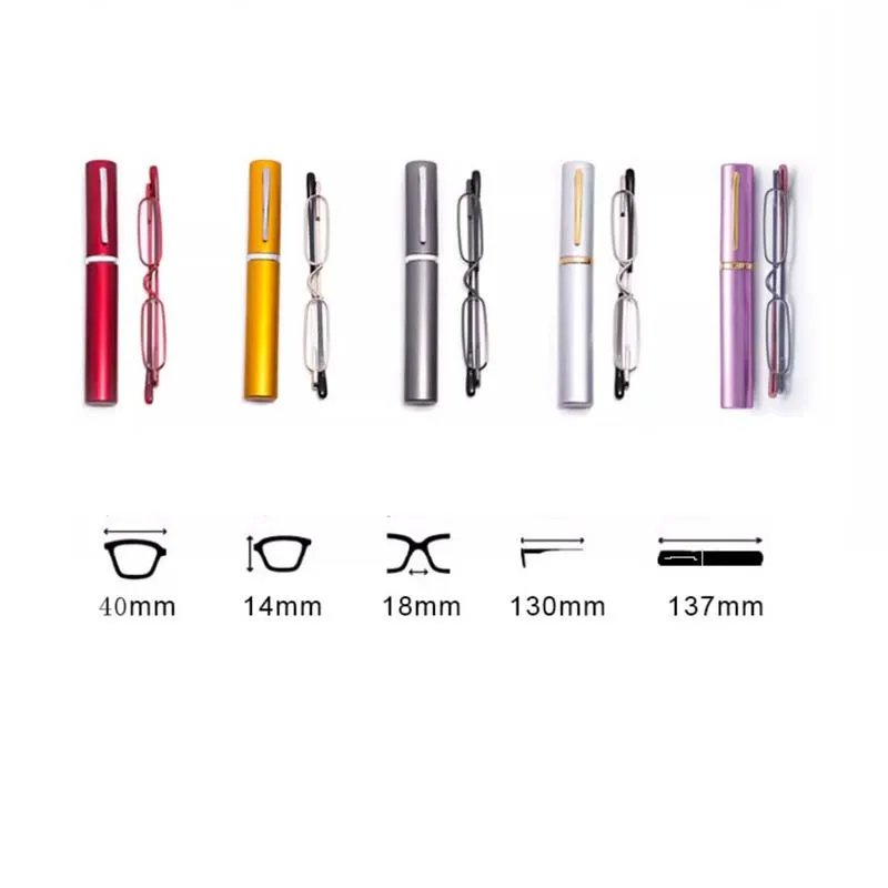 Men Women Slim Pen Reading Glasses with Portable Clip Case Slim Far Sight Eyeglasses Readers with Pen Clip Tube Case +1.0+2.0