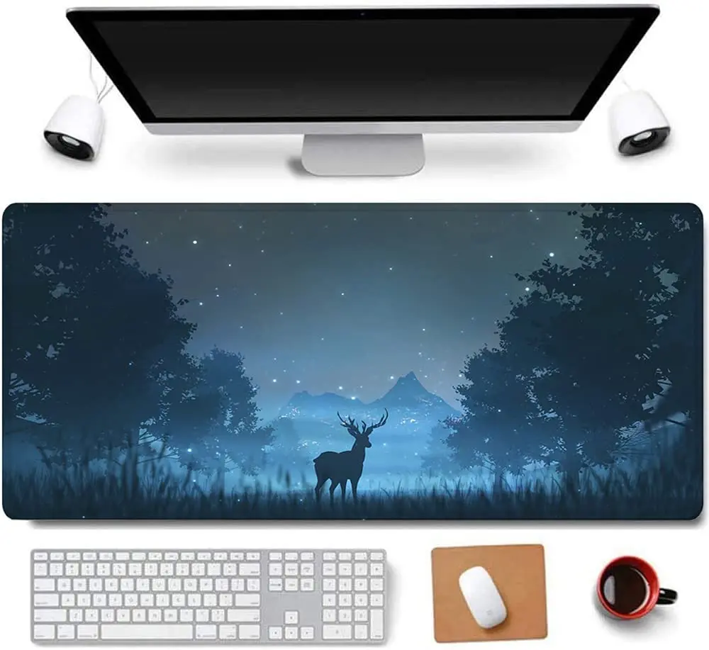 

31.5x11.8 Inch Artistic Elk Forest Long Extended Large Gaming Mousepad with Stitched Edges Deer Mouse Mat Desk Pad