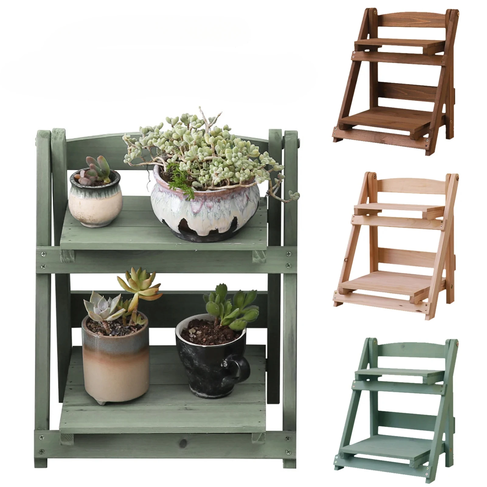 

Two Tier Wooden Plant Stand Foldable Flower Pot Stand Vintage Flower Pot Display Stand Balcony Garden Patio Storage Rack