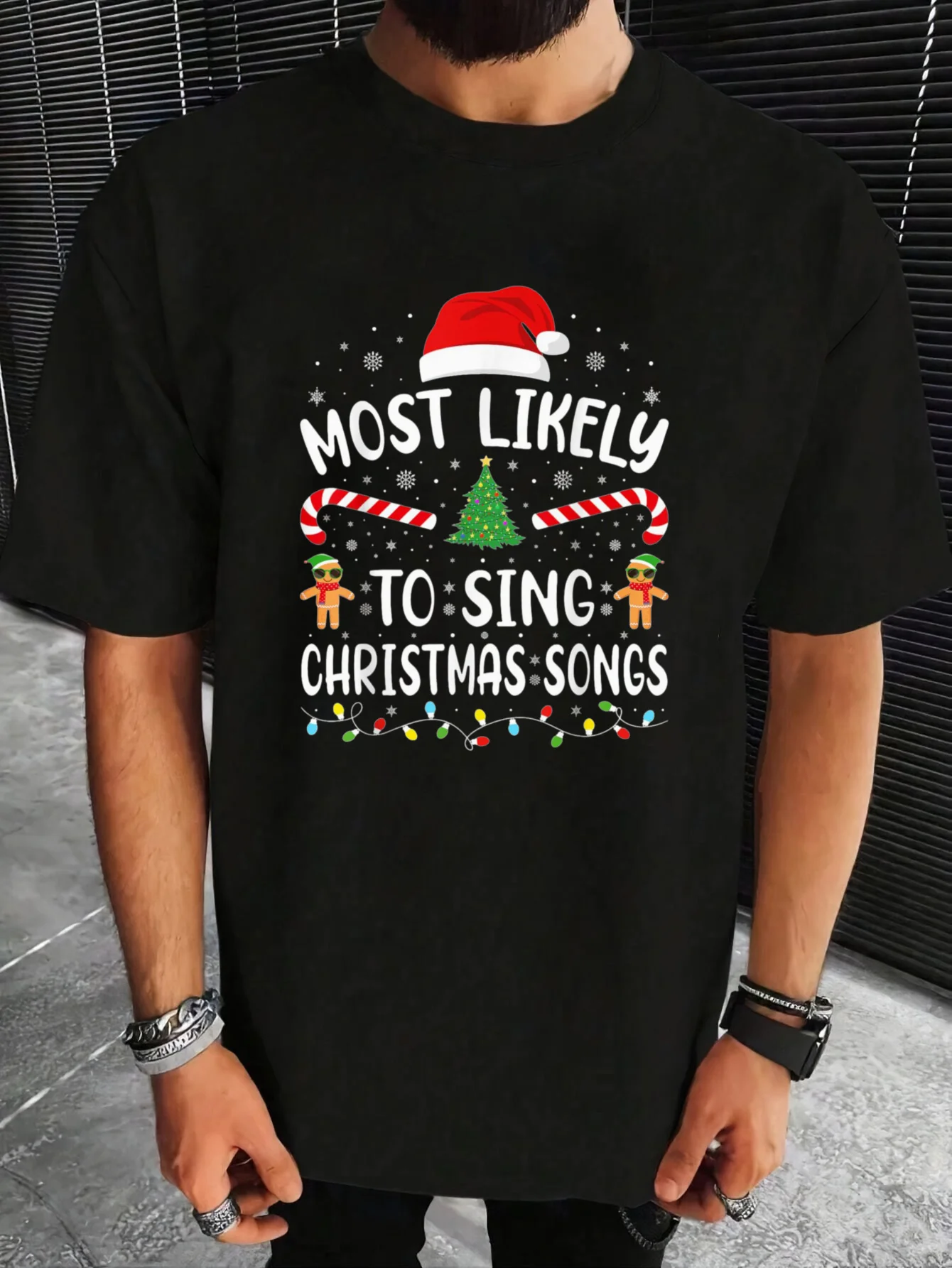 

Мужская забавная рождественская футболка — самые мирно поющие рождественские песни — 180 г, тяжелые черные с короткими рукавами и хо