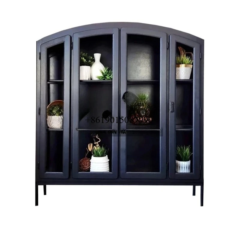 

French retro dining side wine cabinet, homestay solid wood living room display high partition cabinet