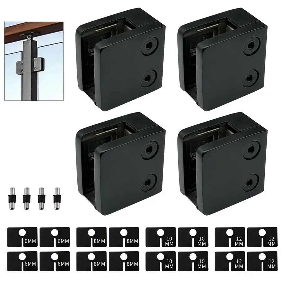 

Clamp 4PCS,for 1 4 1 2 6mm12mm Tempered Glass, Stainless Steel 304 Flat Back Square Casting Black for Indoor Outdoor Balustrade,