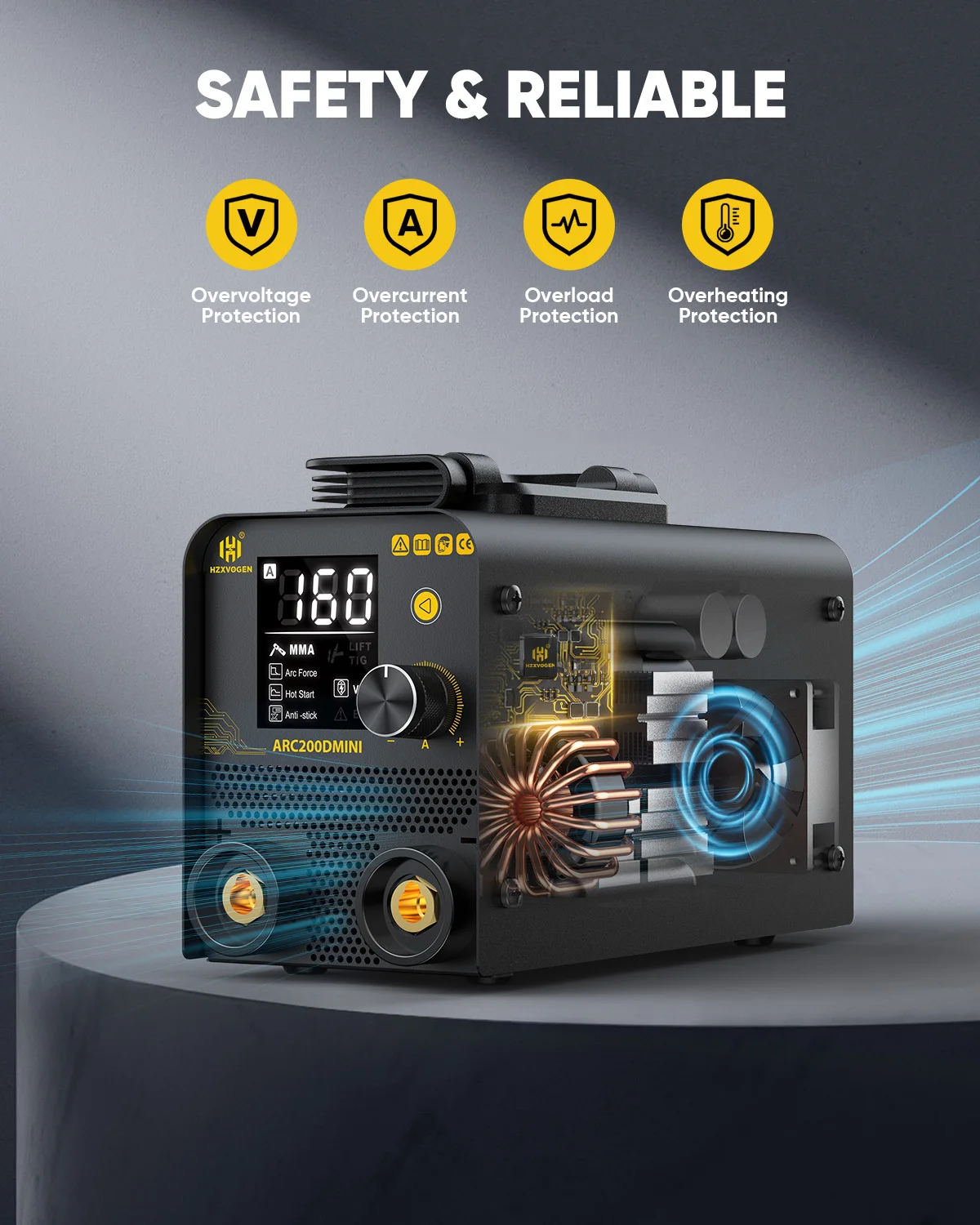 

Сварочный аппарат HZXVOGEN Stick/Lift TIG Mini 120A ARC200D с точным дисплеем данных, 110В, безопасный, для домашнего использования и DIY, компактный сварочный аппарат