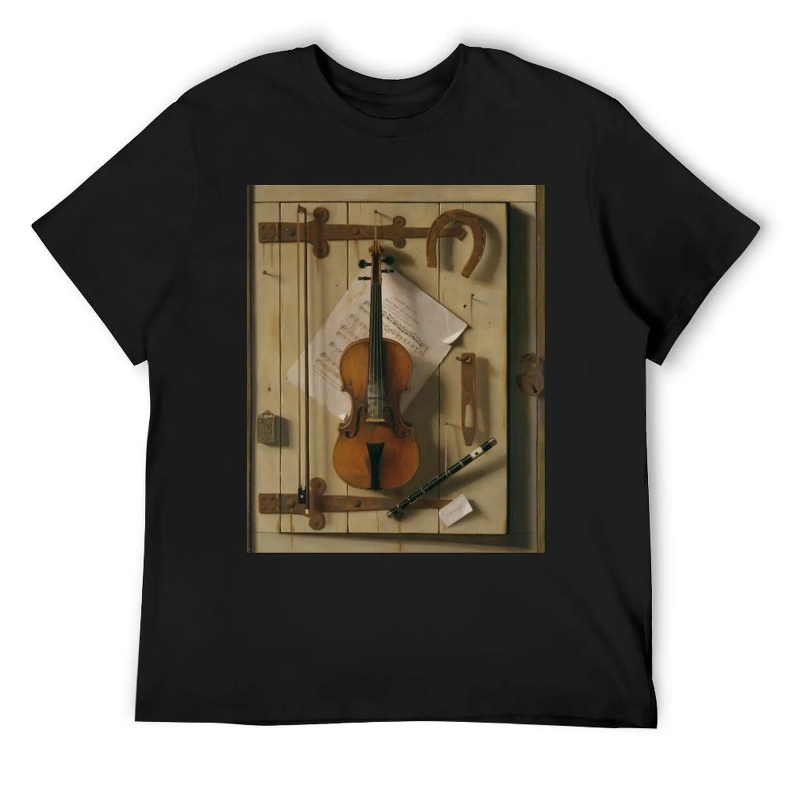 William Michael Harnett - Still life Violin and Music T-Shirt blue archive kawaii clothes t shirts for men cotton