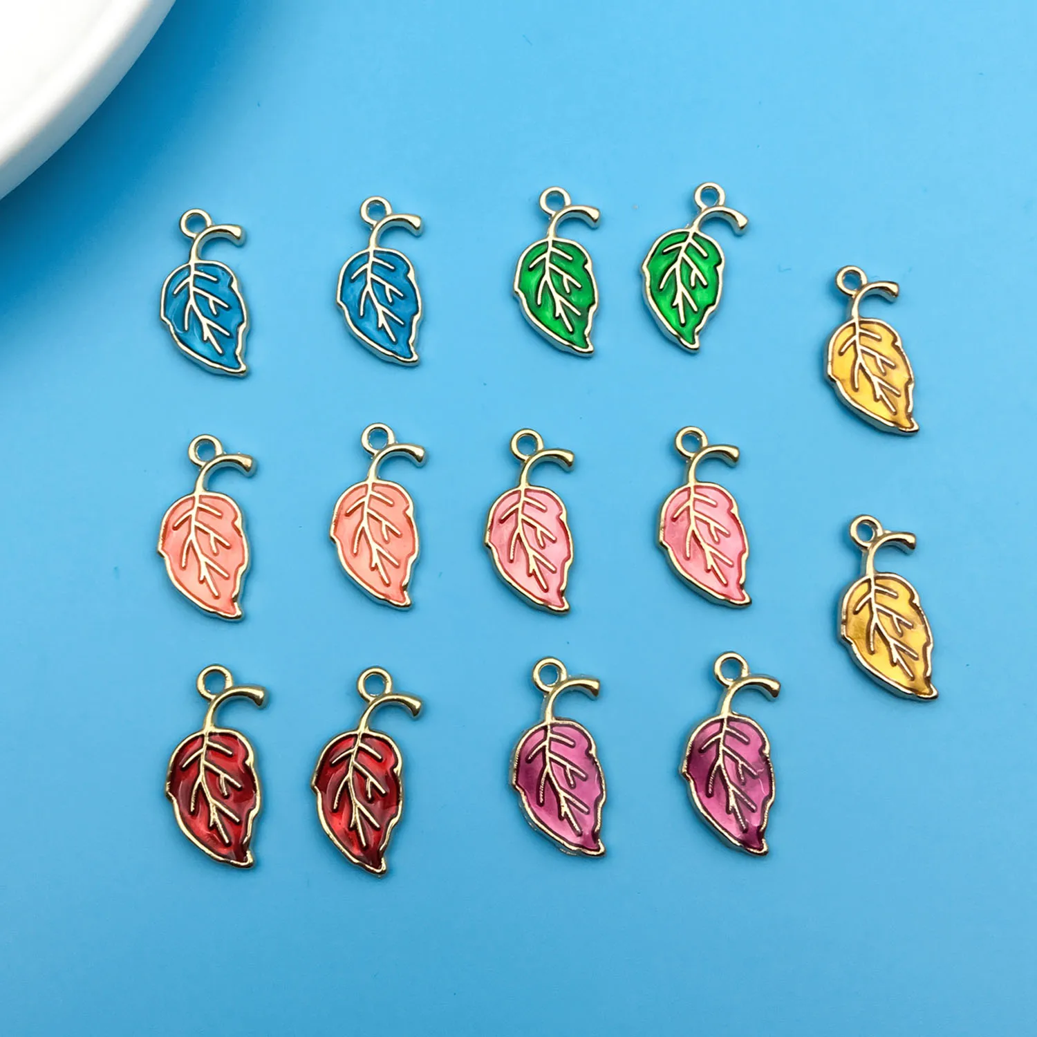 10/14pcs Enamel Leaf Pendant Colorful Leaf Charms For Jewelry Making Findings Crafting Accessory For DIY Necklace Bracelet
