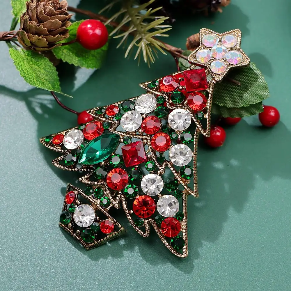 CINDY XIANG 3.8inch Very Large Size Christmas Tree Brooch Rhinestone Vintage Home Decoration Pin Festivel Accessories