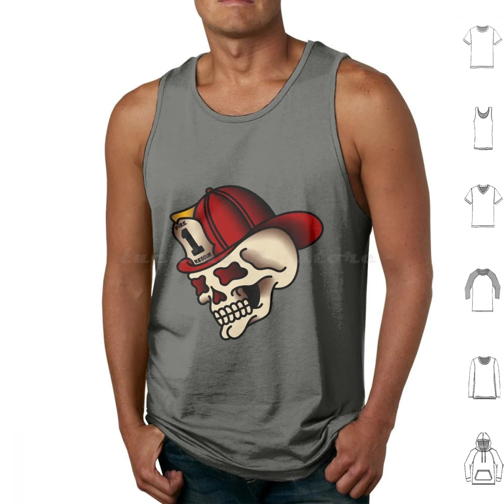 Salty-Dog Traditional Firefighter Skull Tank Tops Print Cotton Service Duty Fire Rescue Firefighter Inferno Skull