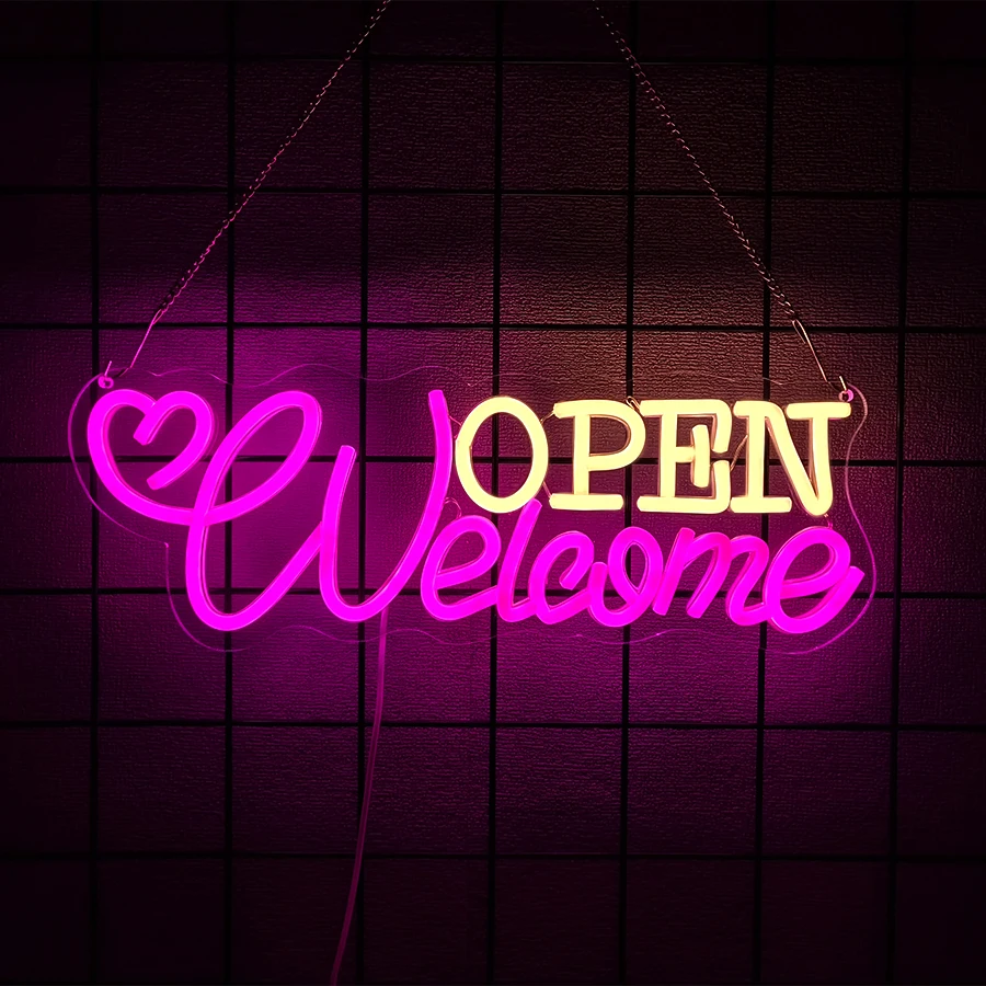 LED Neon Open Sign for Business, Led Neon Lights for Party Bar Salon Stores Hotel Wall Decor Come in we're Open,USB Powered gallery 4
