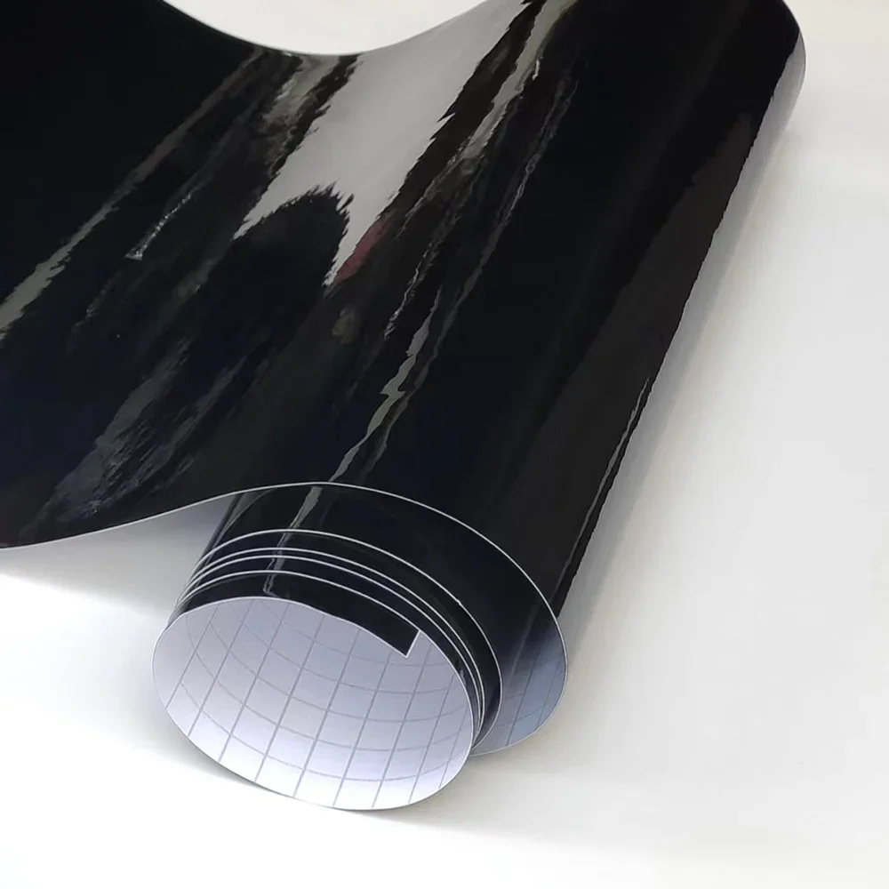 High Gloss Black Car Vinyl Film Wrap PET Adhesive Roll Piano Black Truck Body Hood Decal with Air Release System for Vehicle Acc