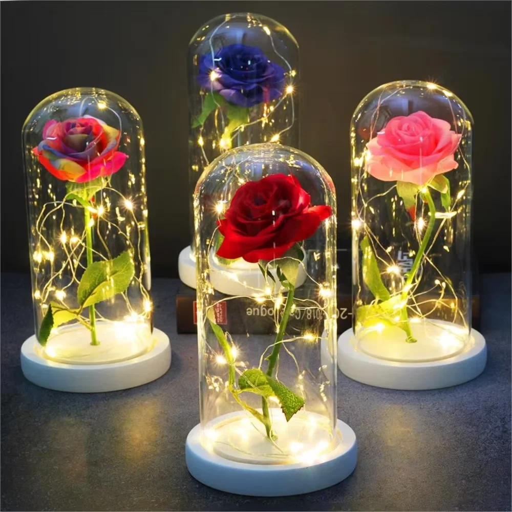 

ZK20 LED Enchanted Galaxy Rose Вечная 24-каратная золотая фольга Цветочная фея Гирлянды в купольной светодиодной лампе Лучший декор Подарок на День святого Валентина