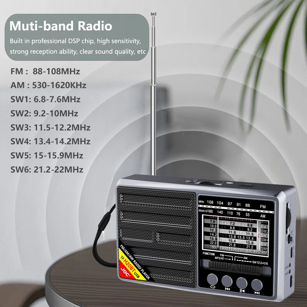 Radio FM AM SW Portable Radios AM FM Rechargeable Shortwave Radio Battery Powered Full Waves USB TF MUsic Box Bluetooth Speaker