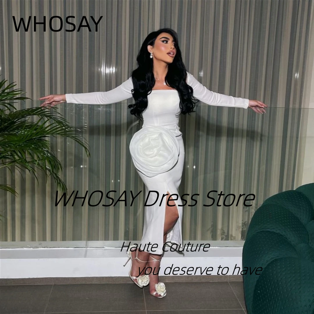 WHOSAY-Robe de Soirée pour Fille, Tenue de Bal à Manches sulf, Grande Fleur, Fente Latérale, Cocktail, Dubaï