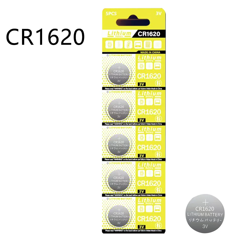 

100Pcs=20Card CR1620 Button Batteries ECR1620 DL1620 5009LC Cell Coin Lithium Battery 3V CR 1620 For Watch Electronic Toy Remote