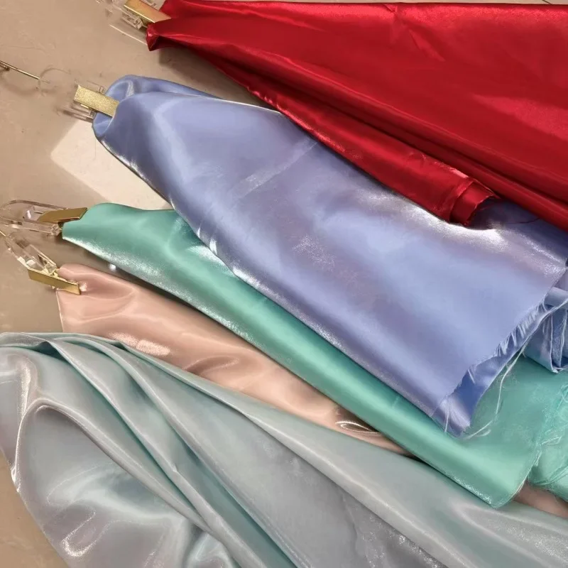 Tela de seda de cristal satinado con brillo líquido, Color brillante, vestido de novia de satén, Material de noche de diseñador de alta costura