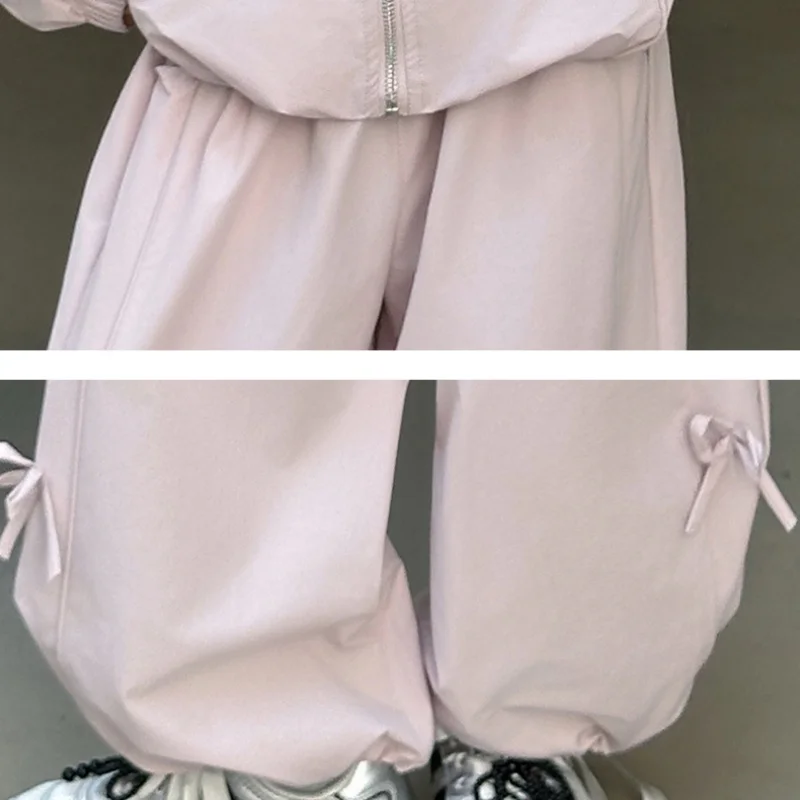 Teenager Girls Outfit Spring Autumn New Children Customes Solid Color Wear Kids Bowknot Top+ Loose Trousers 2 Pieces Suits 6