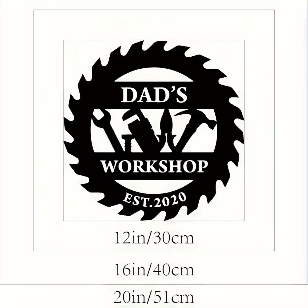 

Distinctive "Dad's Workshop" Black Metal Plaque. Tool - Inspired Design. Ideal for Father's Day Wall, Simple Setup.