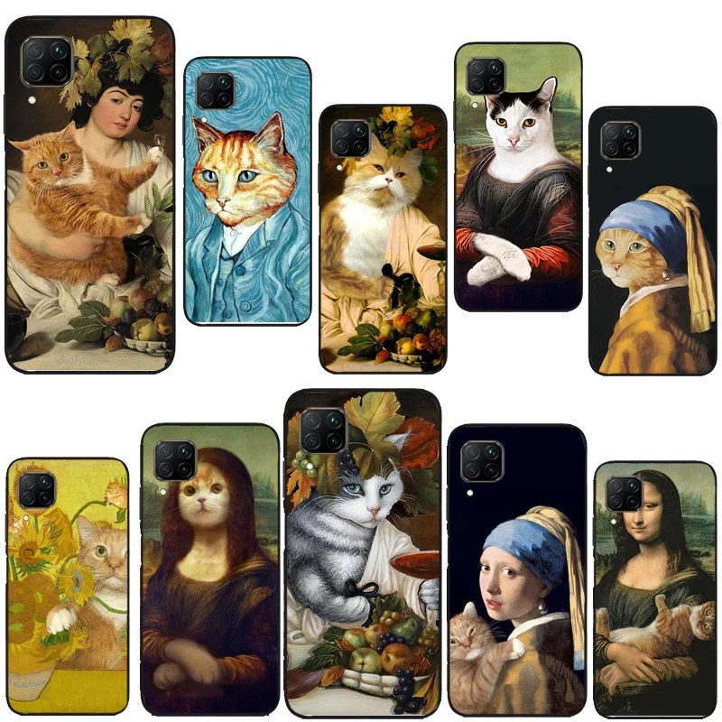 Funny Cat Art Aesthetics Case For Huawei P60 P40 P20 P30 Pro Nova 5T 9 P Smart Honor X8 X9a 50 70 Magic 5 Lite Cover