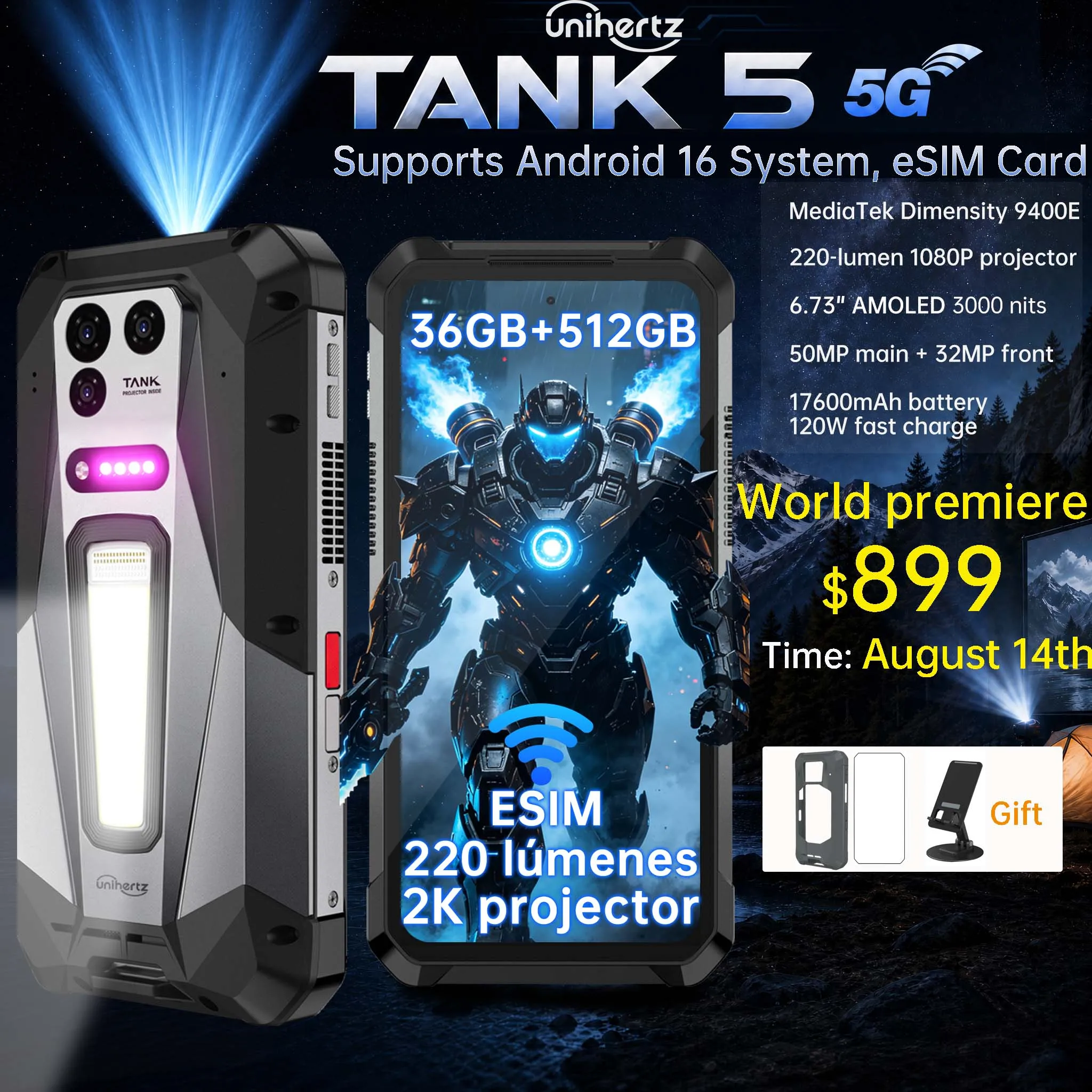 �y�Z�[�����zUnihertz 8849 TANK 5 ���M�b�h�X�}�[�g�t�H�� - ���E����2K�v���W�F�N�^�[���� 9400e CPU 3K AMOLED 18GB+1TB 17600mAh eSIM�Ή� WiFi 7