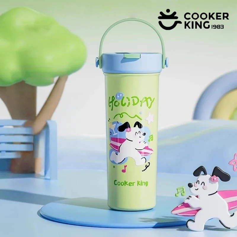 

COOKER KING 540ml Insulated Cup Handheld Thermos Cup Stainless Steel Vacuum Flask with Tea Strainer＆Straw Cartoon Travel Mug