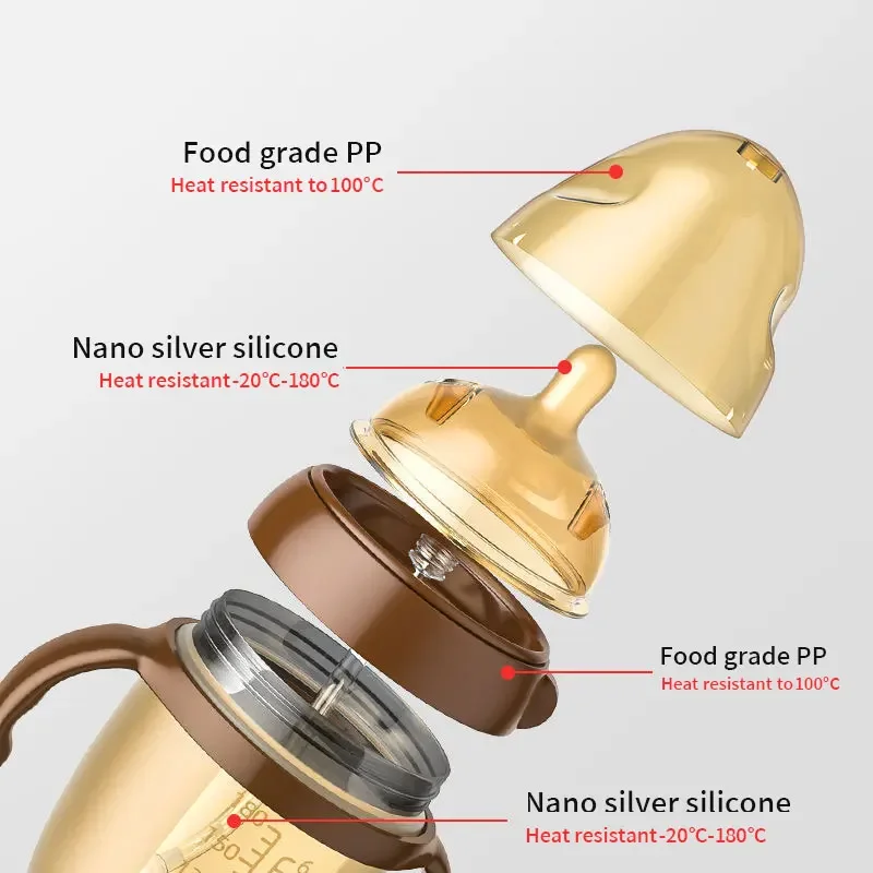 Biberón Nano de silicona con asa para bebé, botella de pezón antiasfixia para destete de 0 a 9 meses, 150ML/250ML