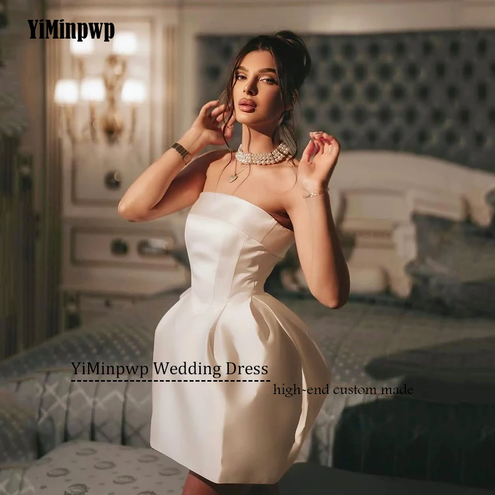 Gaun Pengantin Mini Pendek Elegan Model A-line Satin Di Atas Lutut Tanpa Punggung Tanpa Tali Berenda Warna Ivory Gaun Pengantin 2026 Dapat Disesuaikan