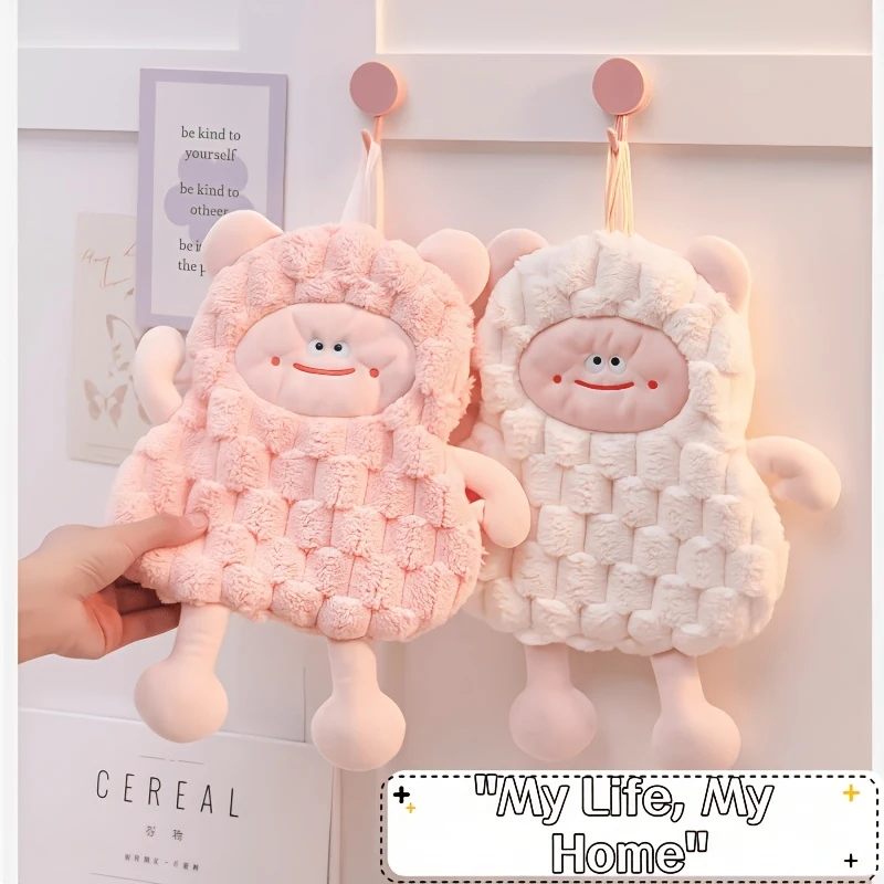 Cartoon lamb kitchen hanging hand towel, absorbent, quick drying, thick coral fleece, soft and cute towel