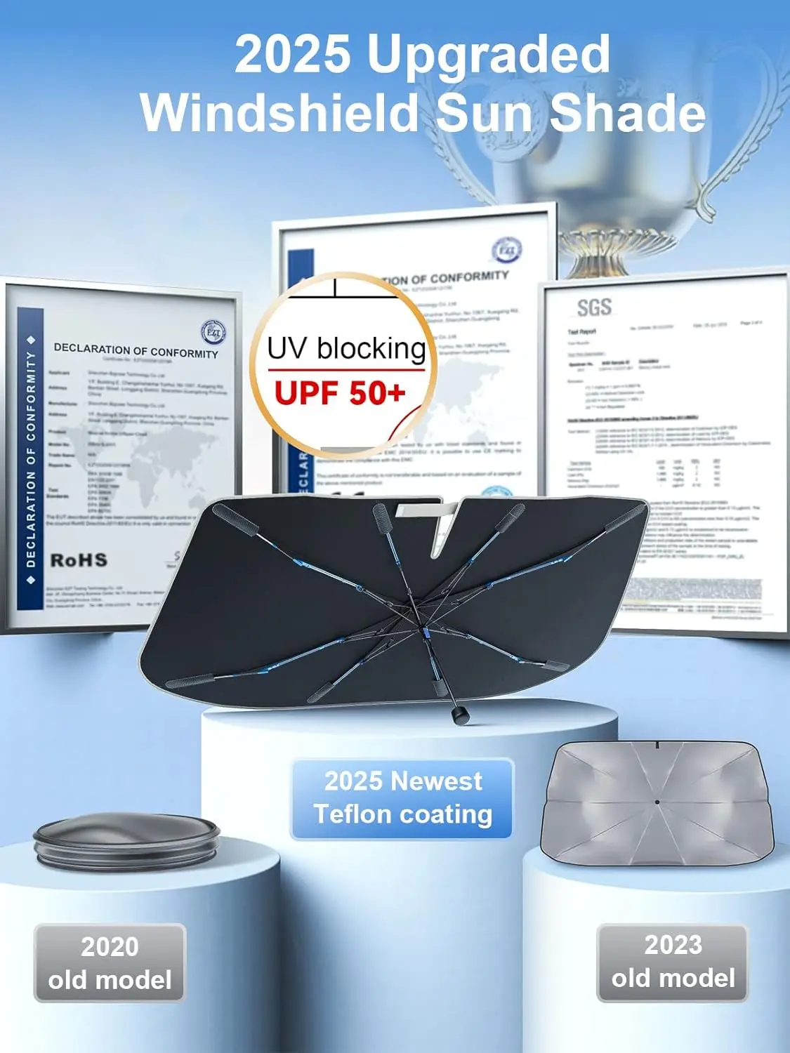 Large Windshield Sun Shade for RAM Trucks 1500/2500/3500, 61x35 Inch, UV Blocking Heat Protection