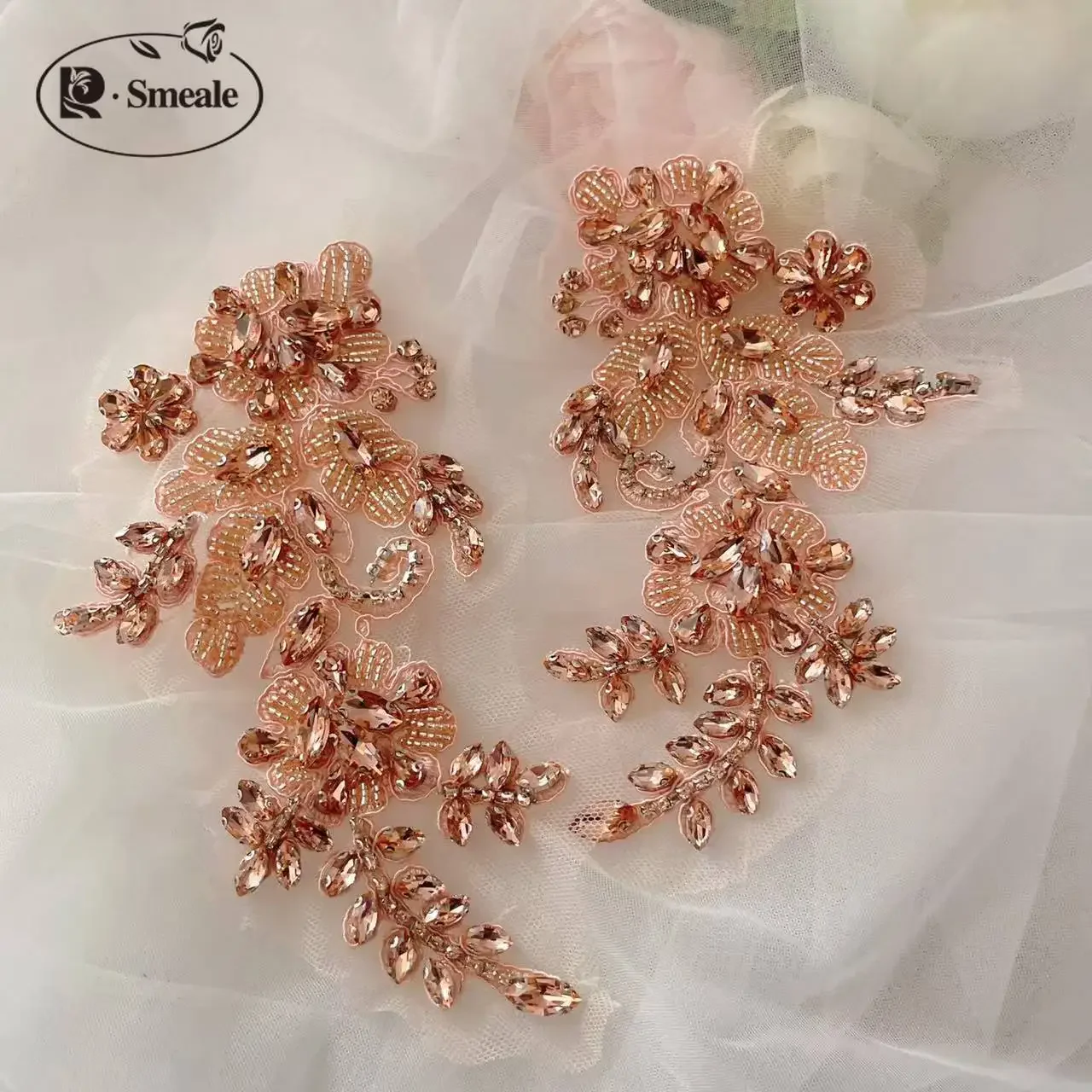 Handgenähte Strassblume für Hochzeitskleid, Strassmäntel, verspiegelte Schultern, DIY-Patch, Glasbohrer, funkelnde Blumen