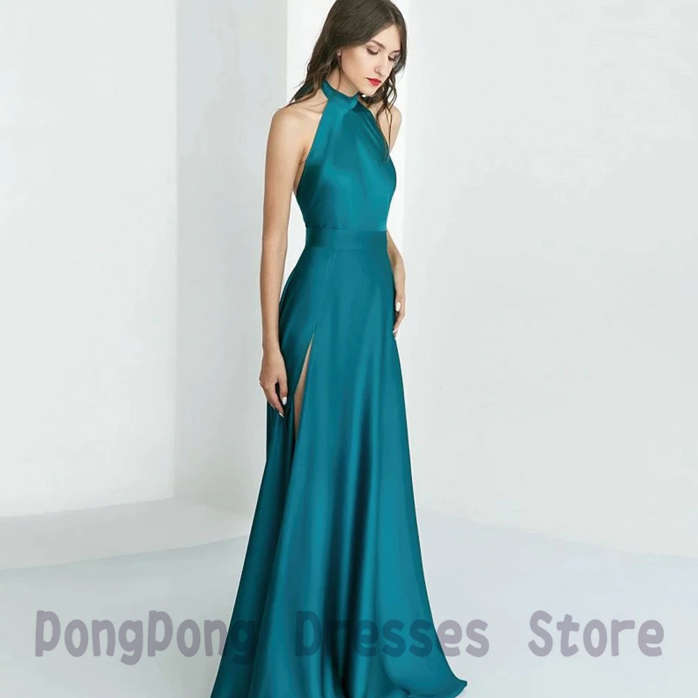 

Sexy Halter Fron Slit Exquisite Evening Dresses Sleeveless Draped Floor length Open Back Paillette Party Gown For Women Custom