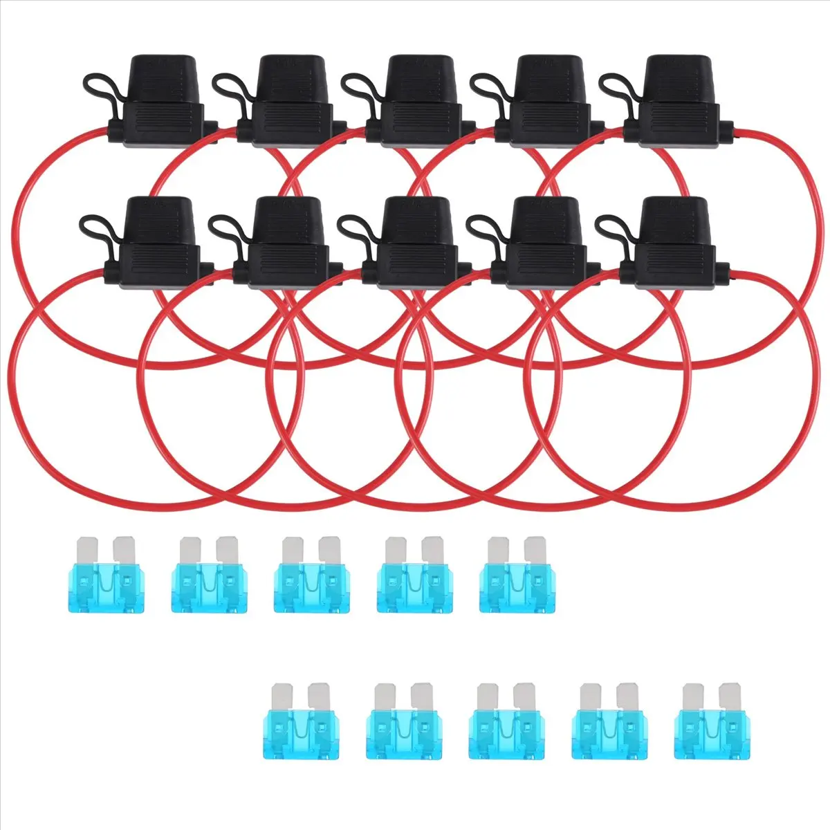 #27S (Black & red & blue)Car insert with wire fuse holder 10 pcs 15 AMP Standard Fuses,Electronics Accessories