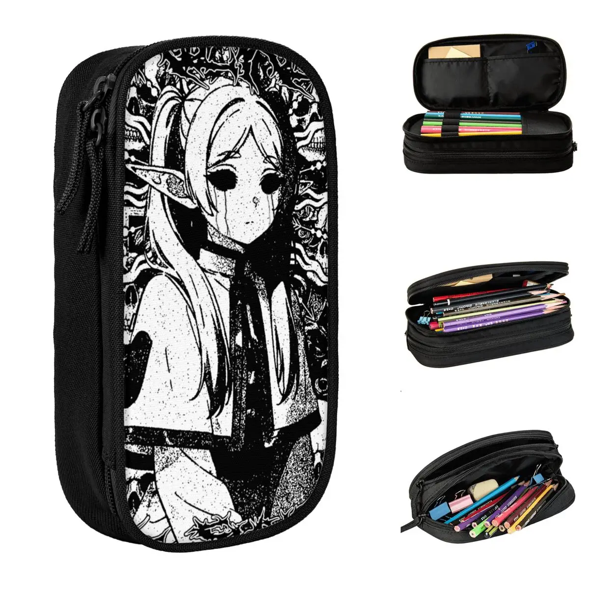 Frieren The Slayer Death Metal Pencil Case Lovely Pen Bags Kids Large Storage Students School Gift Pencilcases