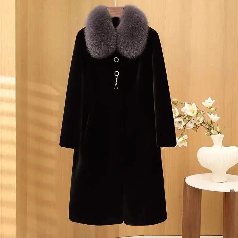 Moda coreana para mujer, prendas de vestir de felpa de talla grande 5XL, abrigo de piel sintética holgado para invierno para mujer, chaqueta larga gruesa de lana de visón 2025 para mujer