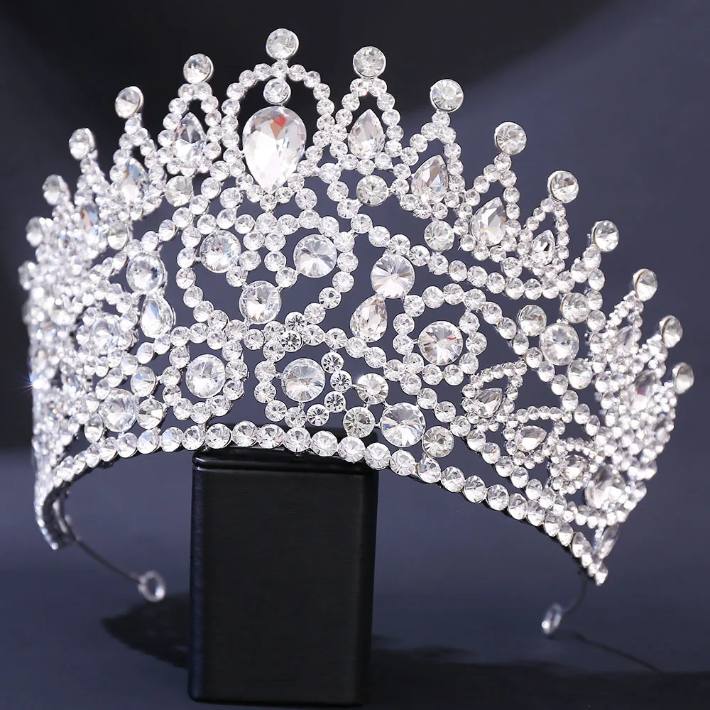 DIEZI Luxury Silver Color Full AB Rhinestone Crystal Tiara Women Wedding Baroque Elegant Bridal Bride Crown Hair Accessories