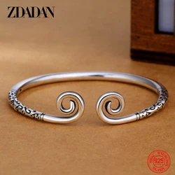 ZDADAN 925 Sterling Silver Vintage Open Cuff Bracelet Bangle For Women Men Fashion Jewelry