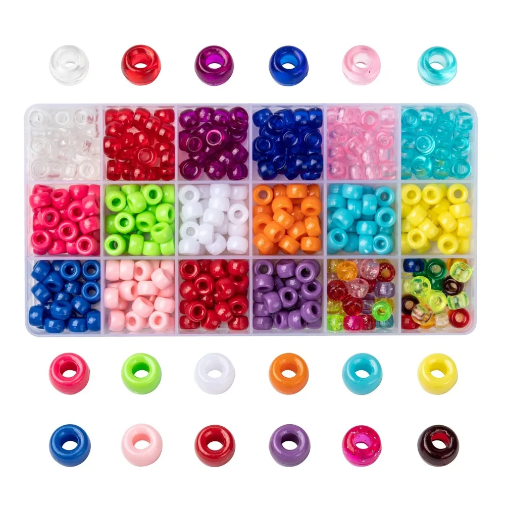 1 Box Transparent & Opaque Acrylic Beads Mix Color With 2 Roll Elastic Crystal Thread Jewelry Accessories DIY Kits