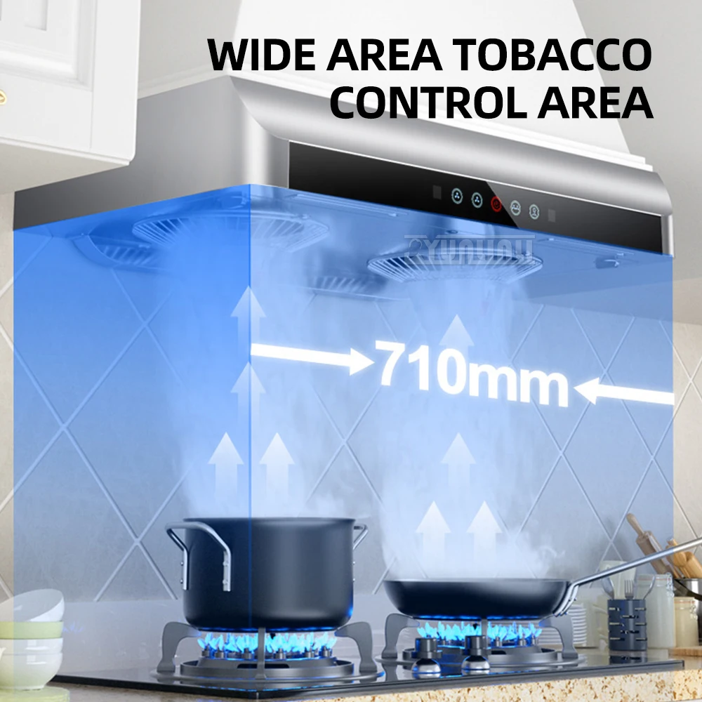 71CM Stainless Steel Kitchen Range Hood with Dual Motor High Suction Touch Type Control Extractor Hood for Cooking Fume Removal