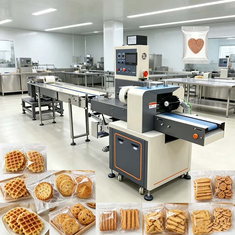 High Speed Automatic Horizontal Wrapping Flowing Pack Soft and Hard Candy Biscuit Cookie Pillow Packaging Wrapping Machine OME
