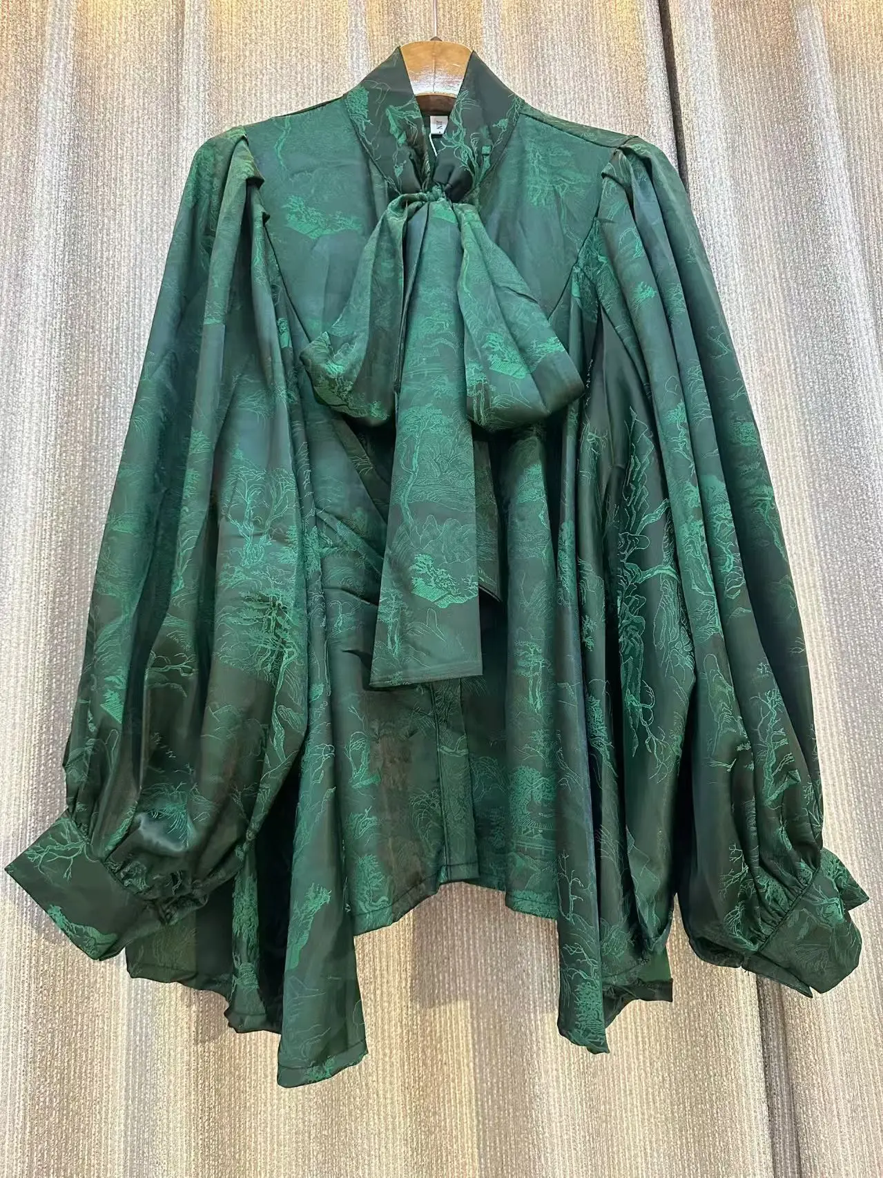 2025 Nieuwe Chic Fashion Runway Herfst Lace-up Print Casual Blouses Voor Vrouwen Boog Elegante Losse Lantaarn Lange Mouw Party shirt